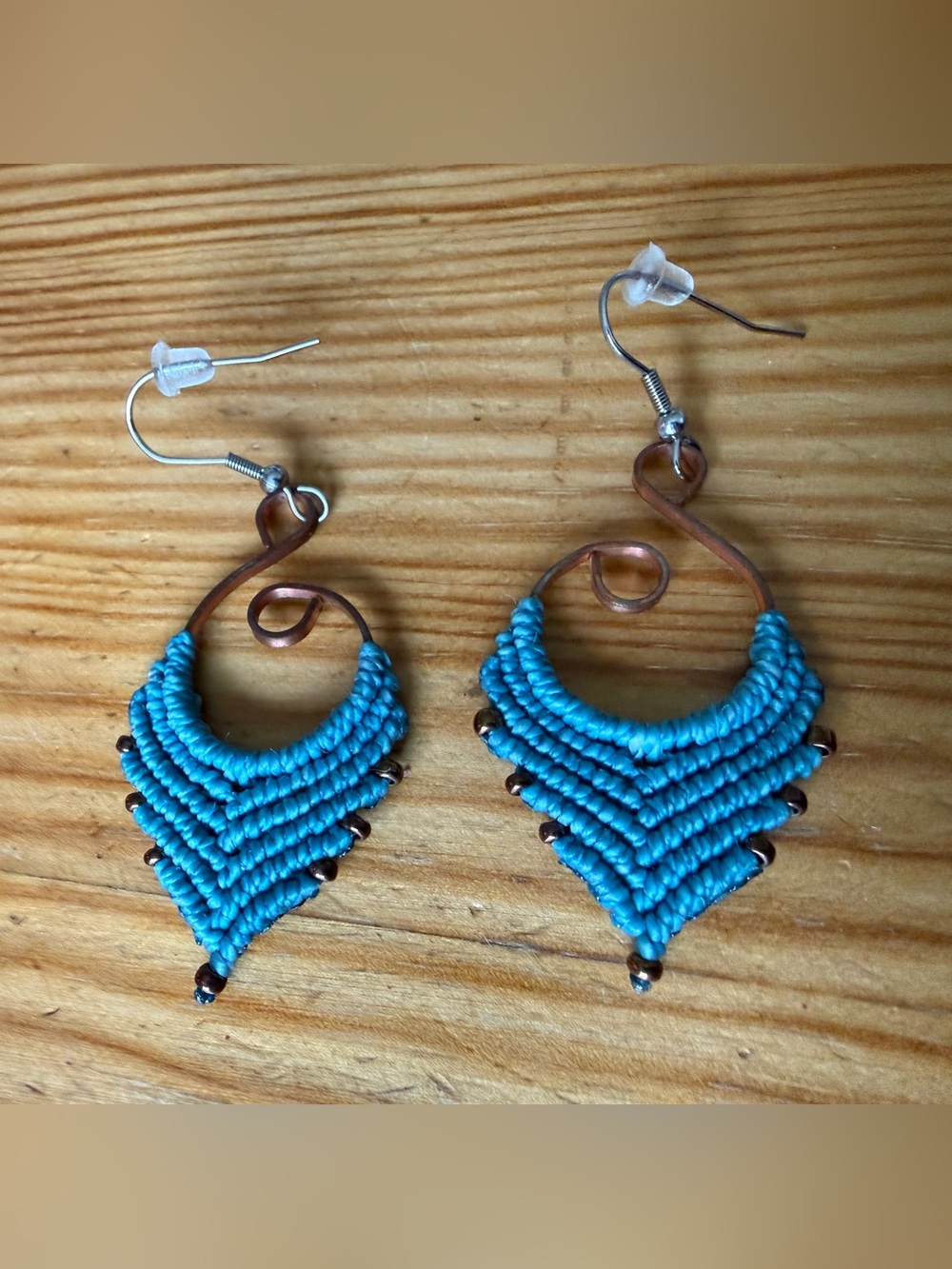 Turquoise Threaded Chevron Drop Earrings
